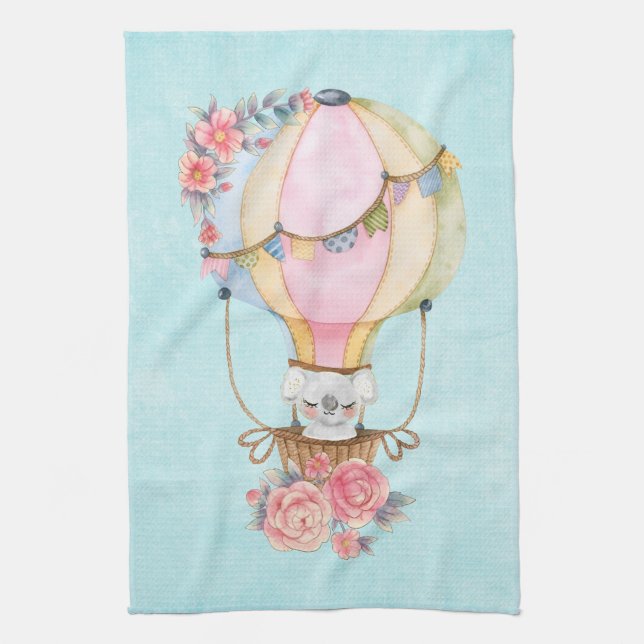 Paño De Cocina Globo de aire caliente lindo con acuarela de oso (Vertical)