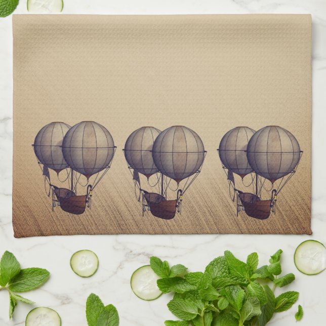 Paño De Cocina Globos aerostáticos Steampunk con barco (Doblado)