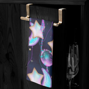 Paño De Cocina Globos cósmicos Planetas Blue Purple Moon Stars