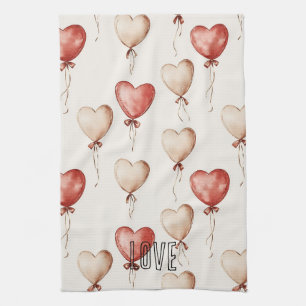 Paño De Cocina Globos del Corazón de Crema Roja