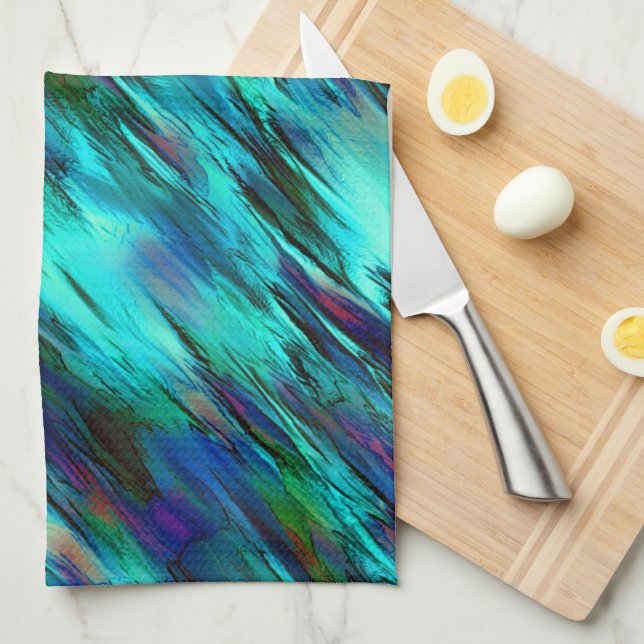 Paño De Cocina Glosario manchado de cian a azul y manchas rojas (Doblado Cuarto)