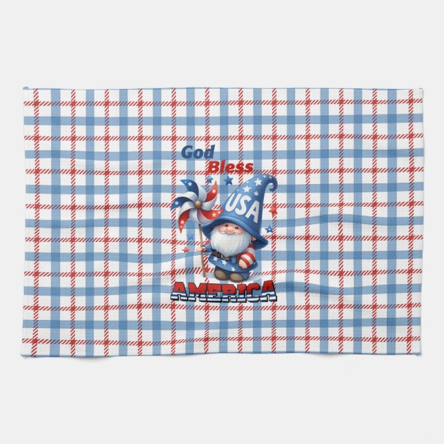 Paño De Cocina Gnome americano: Dios bendiga a los Estados Unidos (Horizontal)