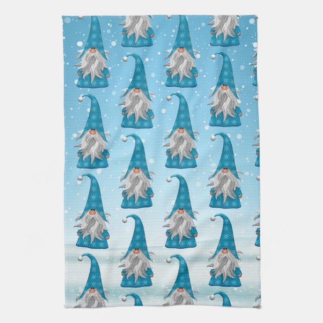 Paño De Cocina Gnome Azul En Nieve (Vertical)