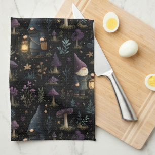 Paño De Cocina Gnome de fantasía oscura y patrón de hongos