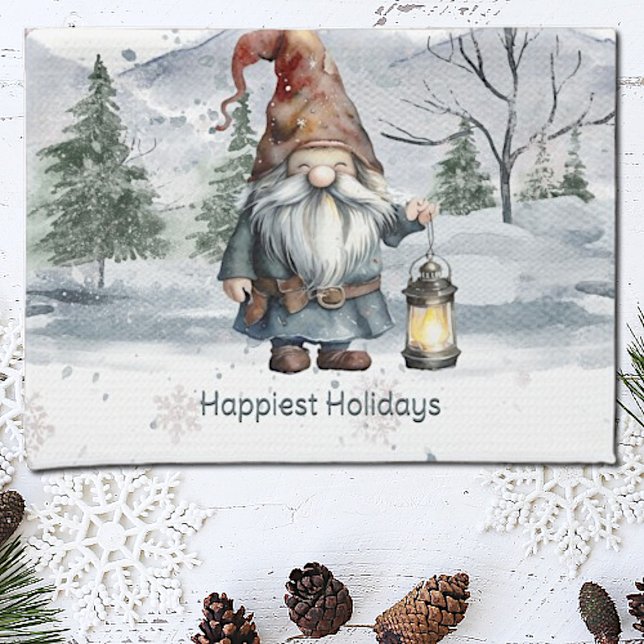 Paño De Cocina Gnome de Navidades de invierno acuarela (Watercolor Winter Christmas Gnome Kitchen Towel)