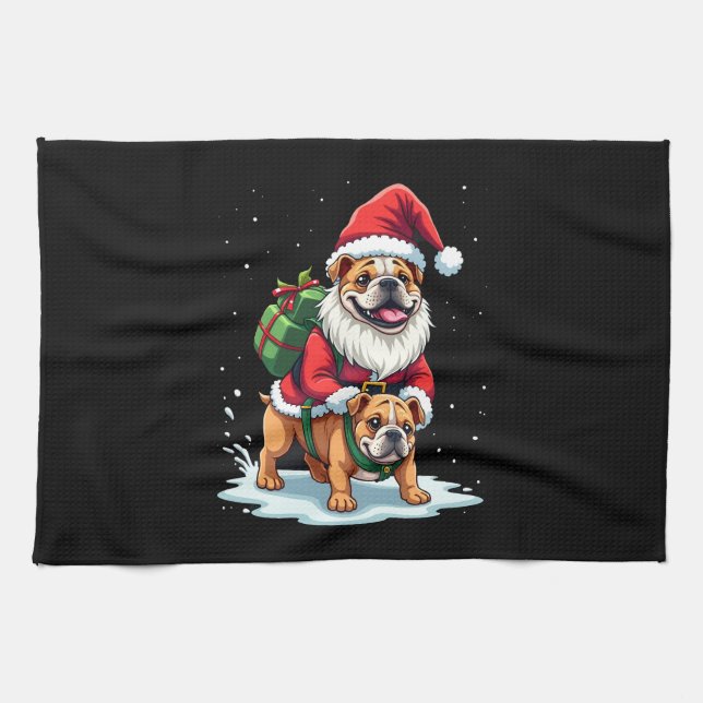 Paño De Cocina Gnome Riding English Bulldog Christmas Xmas Boys G (Horizontal)
