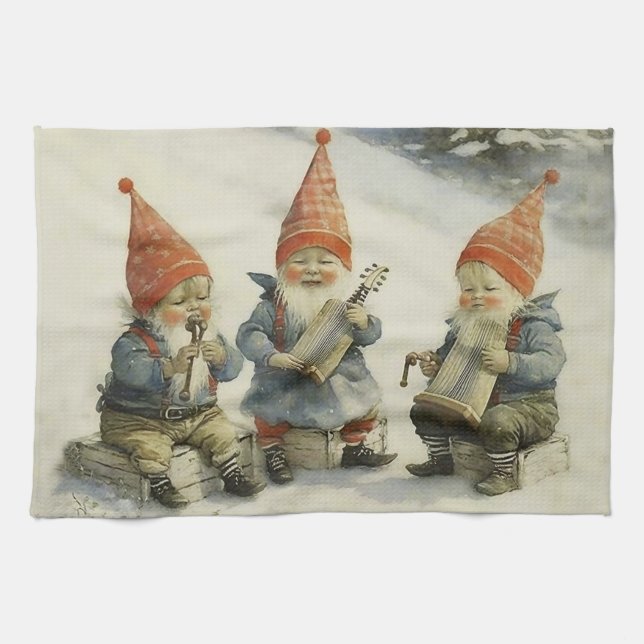 Paño De Cocina Gnomes de Navidades escandinavos musicales (Horizontal)