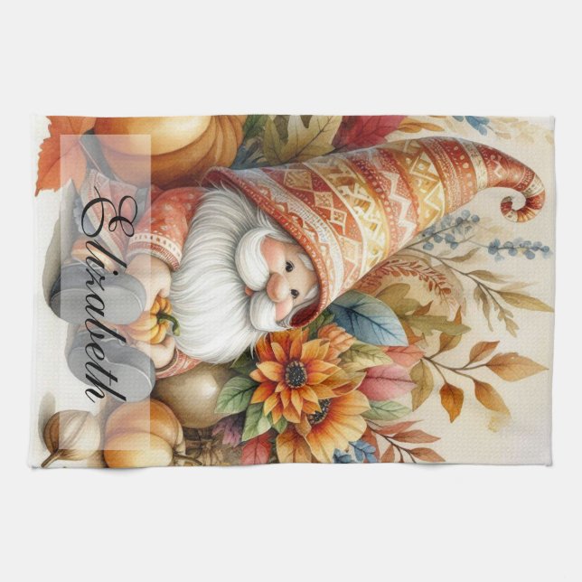 Paño De Cocina Gnomes de otoño con hojas de otoño (Horizontal)
