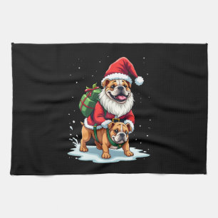 Paño De Cocina Gnomo montando perro bulldog inglés Navidad Xmas n