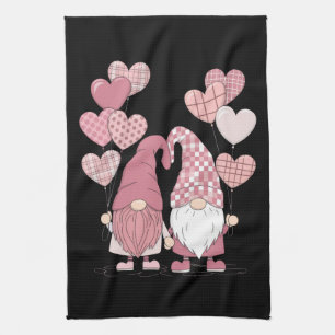 Paño De Cocina Gnomos de corazones de cuadros de búfalo rosa Día 