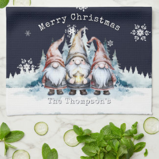 Paño De Cocina Gnomos de Navidad en acuarela personalizados