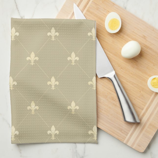 Paño De Cocina Gold Fleur-de-Lis Latte Brown (Doblado Cuarto)