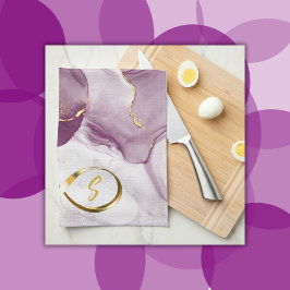 Paño De Cocina Gold Infinity Monograma inicial sobre morado y oro