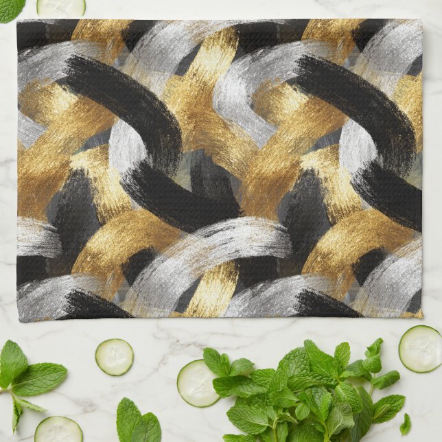 Paño De Cocina Gold Silver Black Christmas Celebration (Doblado)