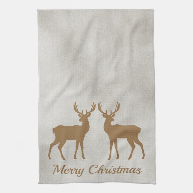 Paño De Cocina Golden Brown Deer Shapes On Faux Velvet Texture (Vertical)