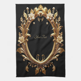Paño De Cocina Golden Floral Ornate Frame Kitchen Towel