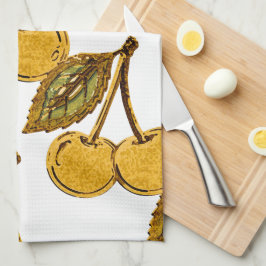 Paño De Cocina Golden Metallic Cherries Pattern