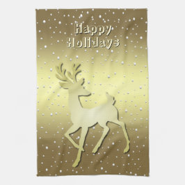 Paño De Cocina Golden Reindeer Snowy Holiday Kitchen Towel