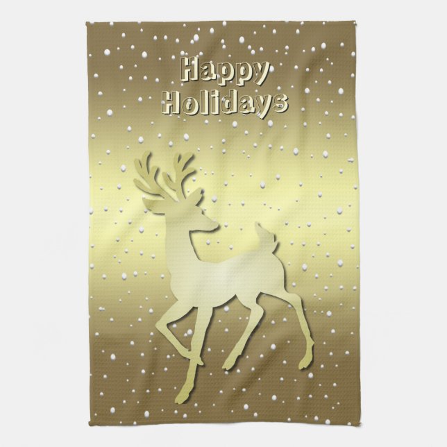 Paño De Cocina Golden Reindeer Snowy Holiday Kitchen Towel (Vertical)
