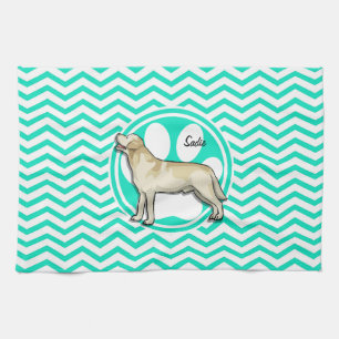 Paño De Cocina Golden Retriever; Aqua Green Chevron