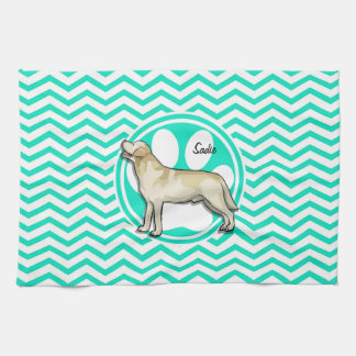 Paño De Cocina Golden Retriever; Aqua Green Chevron