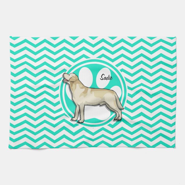 Paño De Cocina Golden Retriever; Aqua Green Chevron (Horizontal)