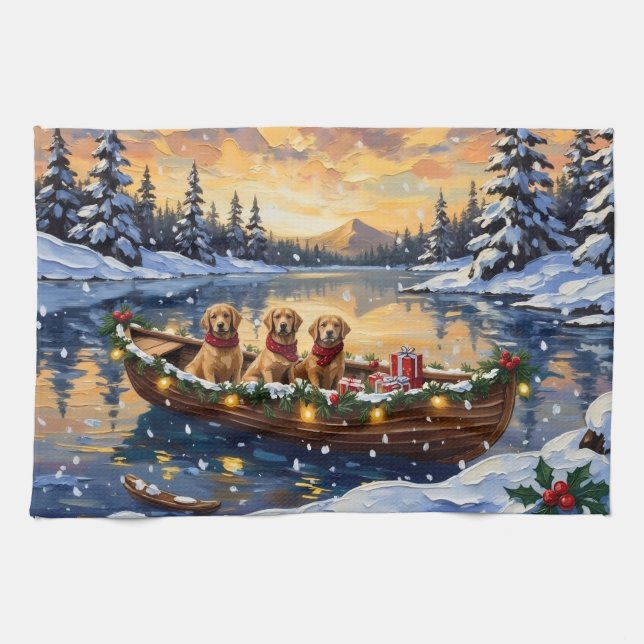 Paño De Cocina Golden Retriever Christmas Boat Holiday (Horizontal)