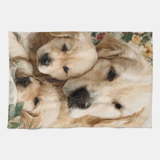 Paño De Cocina Golden Retriever Family Puppies Vintage Christmas