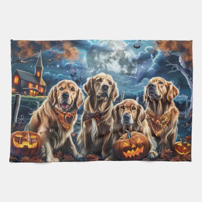 Paño De Cocina Golden Retriever Halloween Spooky (Horizontal)