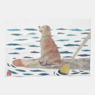 Paño De Cocina Golden retriever, perro de la playa, tablero de