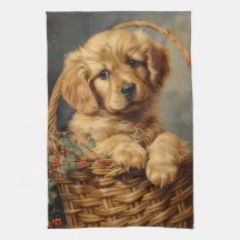 Golden Retriever Puppy en una cesta