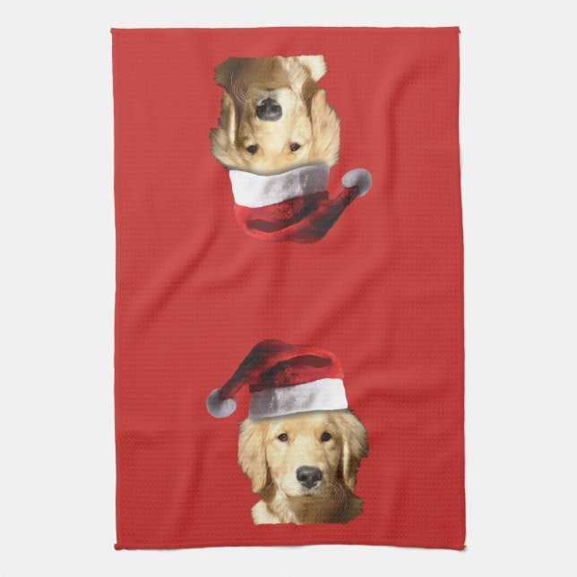 Paño De Cocina Golden Retriever Santa Claus (Vertical)