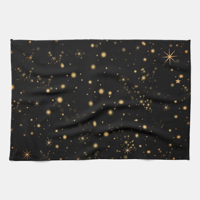 Paño De Cocina Golden Yellow Stars Black Night Sky (Horizontal)