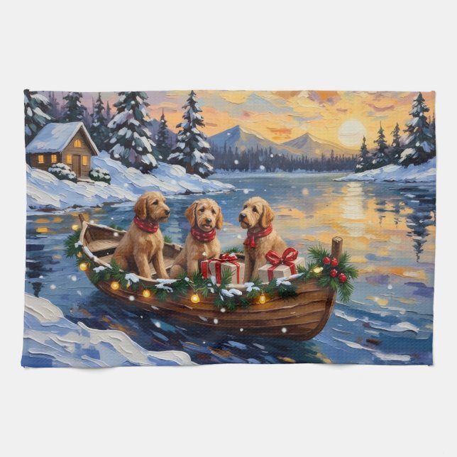 Paño De Cocina Goldendoodle Christmas Boat Holiday (Horizontal)