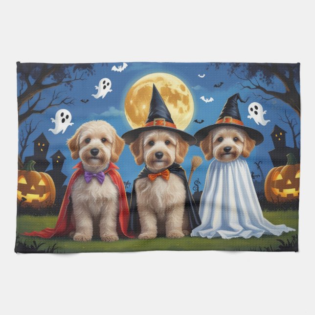 Paño De Cocina Goldendoodle Dogs Pumpkin Halloween Funny (Horizontal)