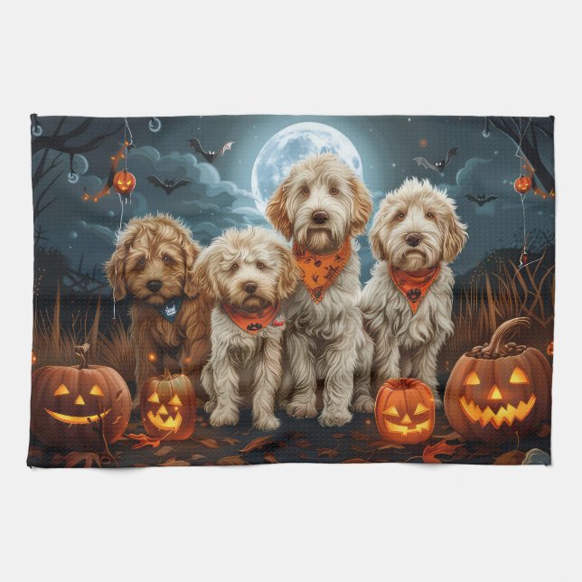 Paño De Cocina Goldendoodle Halloween Spooky (Horizontal)