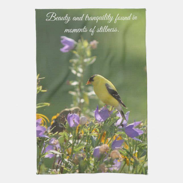 Paño De Cocina Goldfinch en una flor harebell (Vertical)