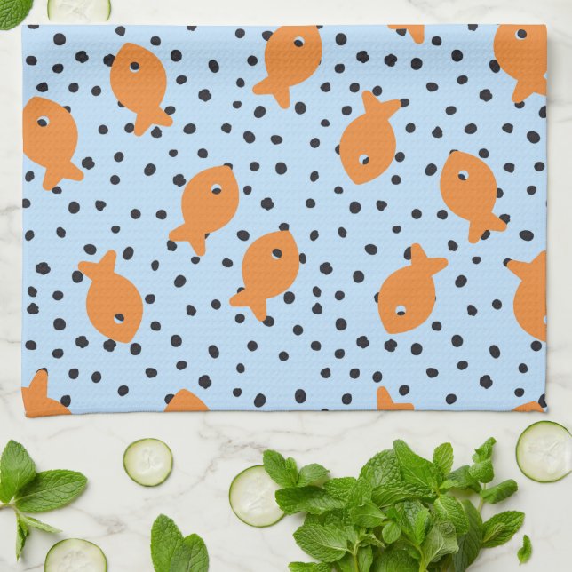 Paño De Cocina Goldfish Design Orange and Blue (Doblado)