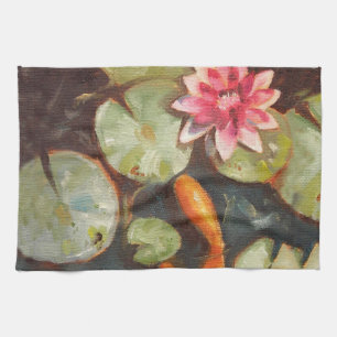 Paño De Cocina Goldfish Koi Pond Water Lilies