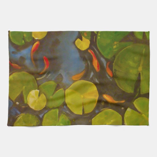 Paño De Cocina Goldfish Koi Pond Water Lilies (Horizontal)