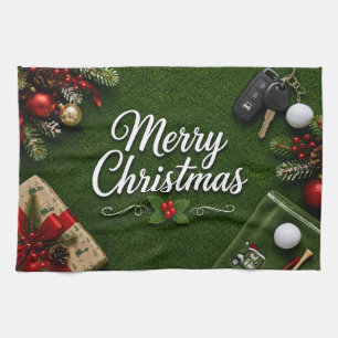 Paño De Cocina Golf con tema de Navidad en césped verde