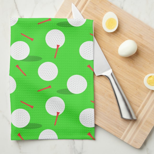 Paño De Cocina Golf Golfer Golfing, Fun Golf Balls y Tees (Doblado Cuarto)