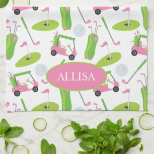 Paño De Cocina Golf rosa y verde personalizado