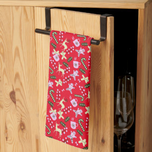 Paño De Cocina Golosinas de ciervo de jengibre retro Navideño 