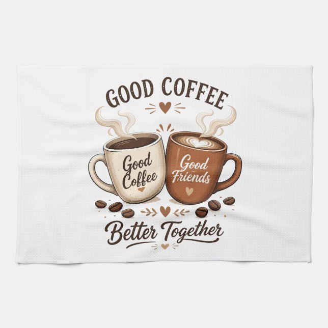 Paño De Cocina Good Coffee Good Friends mit zwei Kaffeetassen (Horizontal)