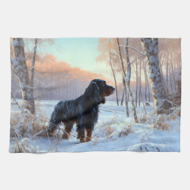 Paño De Cocina Gordon Setter Deja que nieve Navidad (Horizontal)