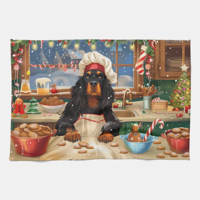 Paño De Cocina Gordon Setter Holiday Baking: Navidades festivos (Horizontal)