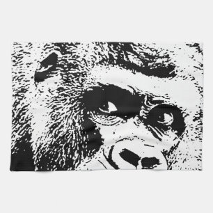 Paño De Cocina Gorilla de arte pop blanco negro