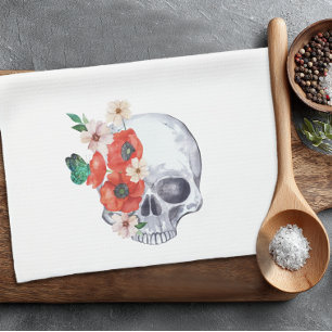 Paño De Cocina Goth Cráneo Floral