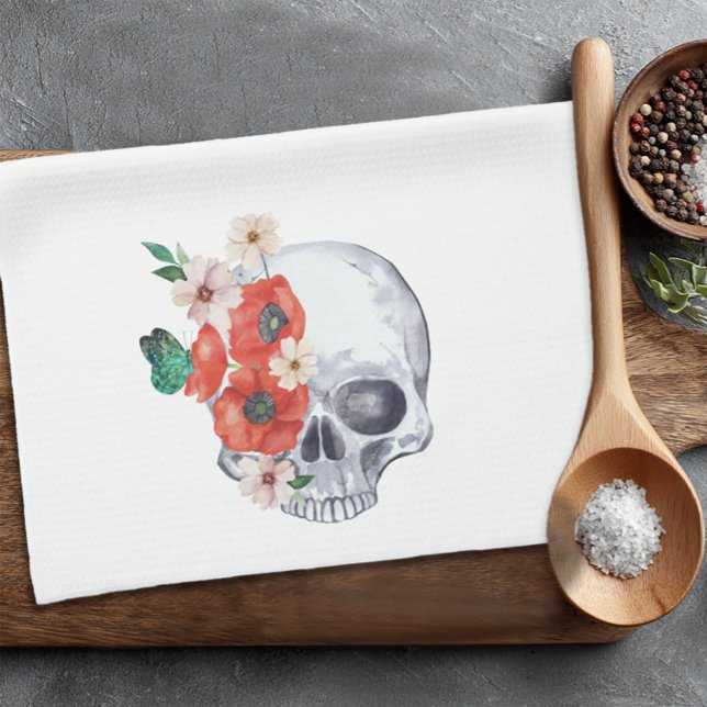 Paño De Cocina Gótico Floral Skull (Boho Halloween Skull Towel)